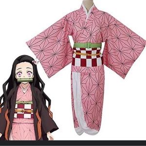 Demon Slayer Cosplay Kamado Nezuko Costume Kids Adults Kimono